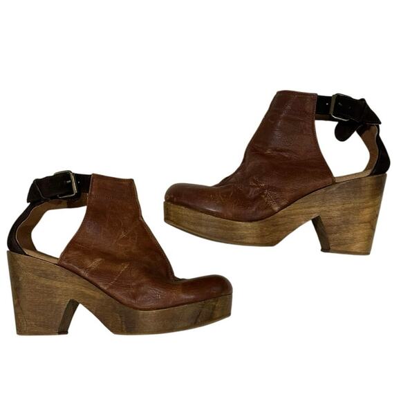 Free People Amber Orchard Clogs Two Tone Brown Leather Boho Classic Size 9.5/ 40 - Picture 5 of 10